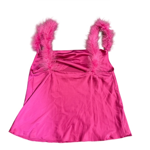 LELIS Fur Strap Cami Top in Fushia Size Small - Picture 7 of 9
